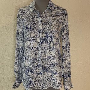 Blue and White Blouse